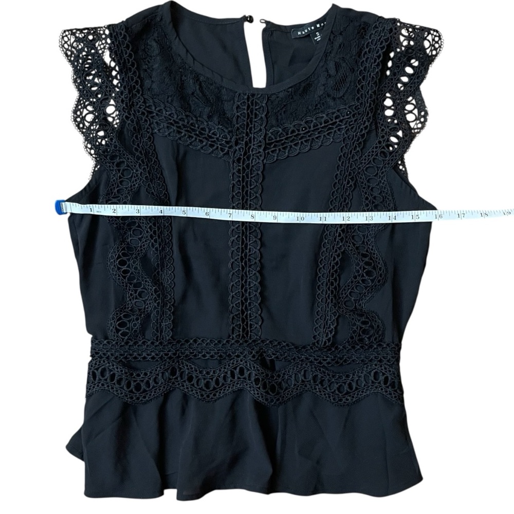 Haute Monde Black Flare Fit Lace‎ Crochet Embroidered Peplum Blouse - Picture 11 of 11